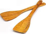 Wooden Spatula for Cooking - 12 Inch Premium Utensils Long Handled Wood Kitchen Spatula Set Ideal for Pan and Wok - Wood Turner, Corner Spatula, Spoons, Scraper - Pack of 2