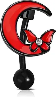 [Jewseen] Halloween 14G Reverse Belly Button Rings Vertical Drop Belly Ring Moon Butterfly Top Down Navel Ring Reverse Belly Piercing Jewelry Belly Button Piercing Navel Piercing Jewelry