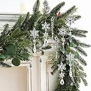 Christmas Ornaments Crystal Christmas Tree Decoration, Acrylic Snowflake Ornaments Hanging Christmas Snowflake Icicle Drop Ornaments Crystal Christmas Decorations for New Year Party (10PCS)