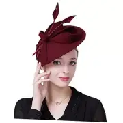 Vintage Pillbox Cap Fascinators Horse Racing Festival Hats Medium Wine Red 3