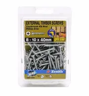 Zenith EXTERNAL TIMBER SCREW COUNTERSUNK Ribbed PHILLIPS Drive, 8-10x40mm-100pcs