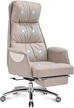 KJLY Boss Chair, Office Chair, Ergonomic Chair, Head Layer Cowhide, Massage and Retractible Footrest, One-Piece armrest