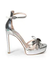 Silver Leopard Head Bow Heels
