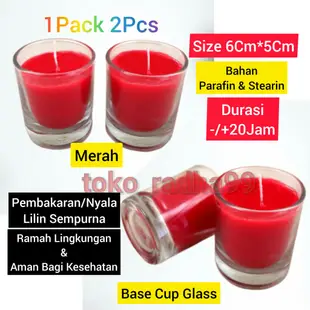 裝飾蠟燭-紅色玻璃蠟燭 1Pack 2Pcs