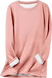 [Flygo] Women's Winter Warm Sherpa Lined Fleece Crewneck Sweatshirt Pullover Loungewear Tunic Tops