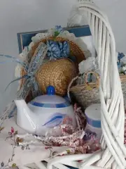 Country Blue N White handmade large gift basket kitchen decor teapots N Bonnets