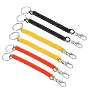 6.7" Spiral Retractable Spring Coil Keychain, 6 Pack Key Ring, Red Yellow Black