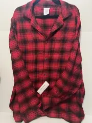 CALVIN KLEIN SLEEPWEAR MEN’S COTTON FLANNEL PLAID RED BLACK LONG SLEEVE SHIRT XL