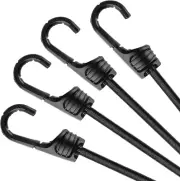 24 Inch Black Bungee Cords with Hooks Heavy Duty, 4 Pcs