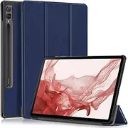 [GMUJIAO] Compatible with Samsung Galaxy Tab S9 FE Plus 12.4 Inch for Case, Stand Function, Slim PU Leather Phone Case with Triple Stand, Drop-Proof, Navy Blue