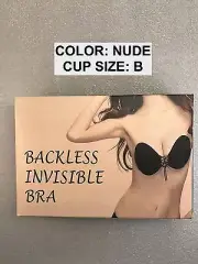 SILICONE STICKY GEL INVISIBLE BACKLESS WIRE FREE BRA 'B' CUP NUDE COLOR