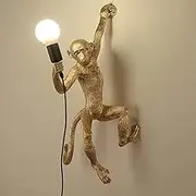 Modern Resin Wall Lamp Creative Monkey Design Wall Light E27 Socket with Plug in Cord and Switch Industrial Lighting,Gold Commemoration Day