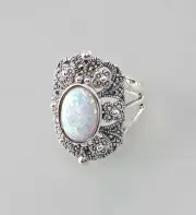 9927657 925er Silver Ring Opal Marcasites Gr.54/55