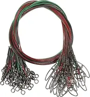 uxcell Fishing Wire Leader Line 125LB 21 Inch, 30Pcs Steel Heavy Saltwater Fishing Leader Line High Strength with Rolling Swivel and Snap, Black/Red/Green