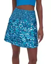 Aje Cherie Embellished Sequin Paillette Mini Skirt Womens 2 Azure Blue Zip Lined