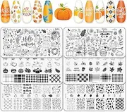 Whaline 6Pcs Fall Thanksgiving Theme Nail Art Stamping Plate Kit Various Pattern Pumpkin Maple Autumn Blessing Collection Nail Art Plate for Thanksgiving Day Nail Art Design DIY Print Manicure Salon