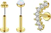 [LAURITAMI] Gold Cartilage Helix Stud Earrings for Women CZ 16G Stainless Steel 6mm Tragus Conch Labret Ear Piercing Jewelry