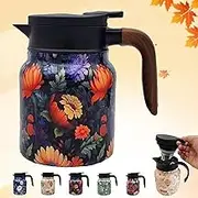 Doresty Tea Pot, Vintage Floral Pattern Tea Pot - Built-in Infuse, 800/1000ml Doresty TeaPot with Lid ＆ Wooden Handle, Stainless Steel Thermal Carafe for Hot Drinks (Black, 1000ml)