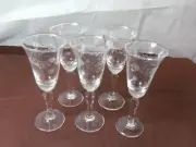 Set of 5 pristine midcentury etched crystal cordial / liqueur glasses