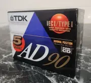 TDK AD90 Cassette Tape Blank Audio 5 Pack IECI/TYPEI Normal Position 1992-95 Era