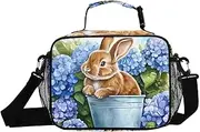 Rabbit Floral Basket Insulated Lunch Box for Women Men - Ideal for Work, Picnics - Includes Adjustable Shoulder Strap