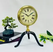 Brass Vintage Look Table Clock Gold with a Tri Stand Gold, Black) Aesthetic