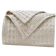 100% Cotton Waffle Weave Blanket Size - Luxury Decorative King Light Khaki