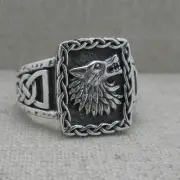 PETRICHOR Sterling Silver Wolf Signet Ring Celtic Details Gift Boxed Size 11