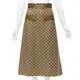 [二手] GUCCI GG logo monogram yellow crystal brown leather horse bit A-line midi skirt IT38 XS