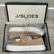 NIB J/SLIDES NYC Goliath Tan Suede Leather Loafer Shoes White Platform Size 8.5