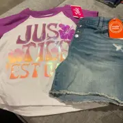 NWT New Justice Shorts Shirt Jean Distressed Sequins 12/14 L Girls