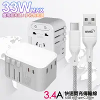 在飛比找PChome24h購物優惠-CITY萬用轉接頭PD快充33W急速充電器-白+高密編織線U