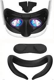 Maëlusa VR Silicone Mask Face Cover Compatible with Meta Quest 3 Face Pad Cushion Lens Protector,Nose Guard Sweatproof Washable Lightproof Anti-Leakage (Black for Quest 3)