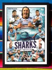 Framed 2022 Cronulla Sharks NRL Poster - Nicho Hynes - 45cm x 32cm x 3cm