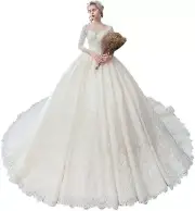 GREOENEL Amor Beading Sequins Appliques Wedding Dress with Chapel Train