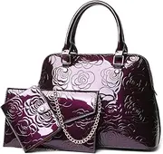 [QZUnique] Women's Shiny Patent PU Leather Top Handle Bag Tote Cross boday Bag Satchel