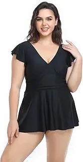 [HoneyStore] Women's Plus Size Two Piece Bathing Suits Tummy Control Swimwear Top with Boyshort Swimsuits