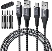 USB C Cable 3A Fast Charging 6 Feet (2 Pack) A to Type C Nylon Braided Cord for iPhone 15/15 Plus / 15 Pro Max, Galaxy S20 S10 S9 S8 Note 20 10, LG V30 V20 with a Cable Holder Clip and 5 Cable Ties