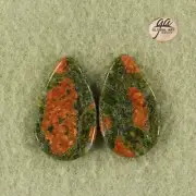 EA18608# 1 Pair Natural genuine Gemstone matched Unakite earrings Cab