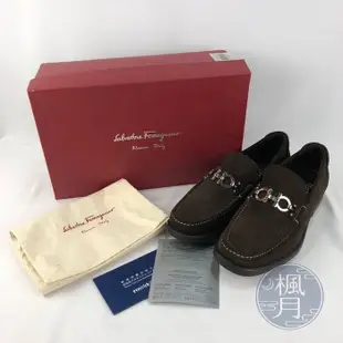 BRAND楓月 Salvatore Ferragamo SF 深咖啡色 麂皮 銀釦裝飾 樂福鞋 皮鞋 男鞋 #6.5