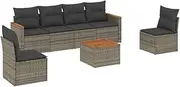 vidaxl Garden Sofa Set Modular 7 pc Grey Poly Rattan with Cushions Patio Deck Outdoor Furniture Flexible Design Acacia Wood Table Easy Clean Weather Resistant