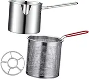 EXHUMKY 1Set Stainless Steel Fryer Pot with Fry Basket Mini Deep Fryer for Chips Fish Chicken Vegetables Non Slip Handle Long Handle Design for Home Cooking Outdoor