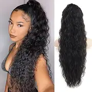 26 Inch Curly Drawstring Ponytail Extension Long Synthetic Natural Wavy Clip in Ponytail Hair Extensions Fluffy Fake Pony Tails Hair Pieces for Women