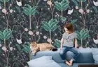 3D Crane Floral Pattern Self-adhesive Removeable Wallpaper Wall Mural