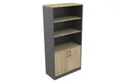 Xavier 2-Doors High Bookcase Display Cabinet W/ Adjustable Shelf - Oak & Ironstone
