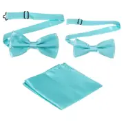 Bow Tie for Men, Adjustable Bow Ties with Pocket Square(Azure, 2Size)