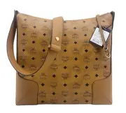 MCM New Cognac Brown Klara Monogram Large Logo Visetos Shoulder Hobo Bag