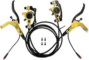 Hydraulic Mountain E-Bike Disc Brake Set, Double Piston Power-Off Oil Brake Kit, All-Aluminum CNC Caliper Body Left Front 890mm Right Rear 1570mm(Gold)