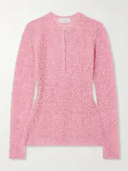 [Gabriela Hearst] Gabriela Hearst - Ithaca Crocheted Wool And Silk-blend Henley Top - Pink - small small Pink