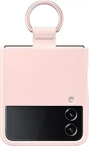 [Samsung] Galaxy Z Flip 4 Silicone Cover with Ring, Protective Phone Case with Finger Loop, Matte Finish, Bold Style, Handheld Design, US Version, Pink